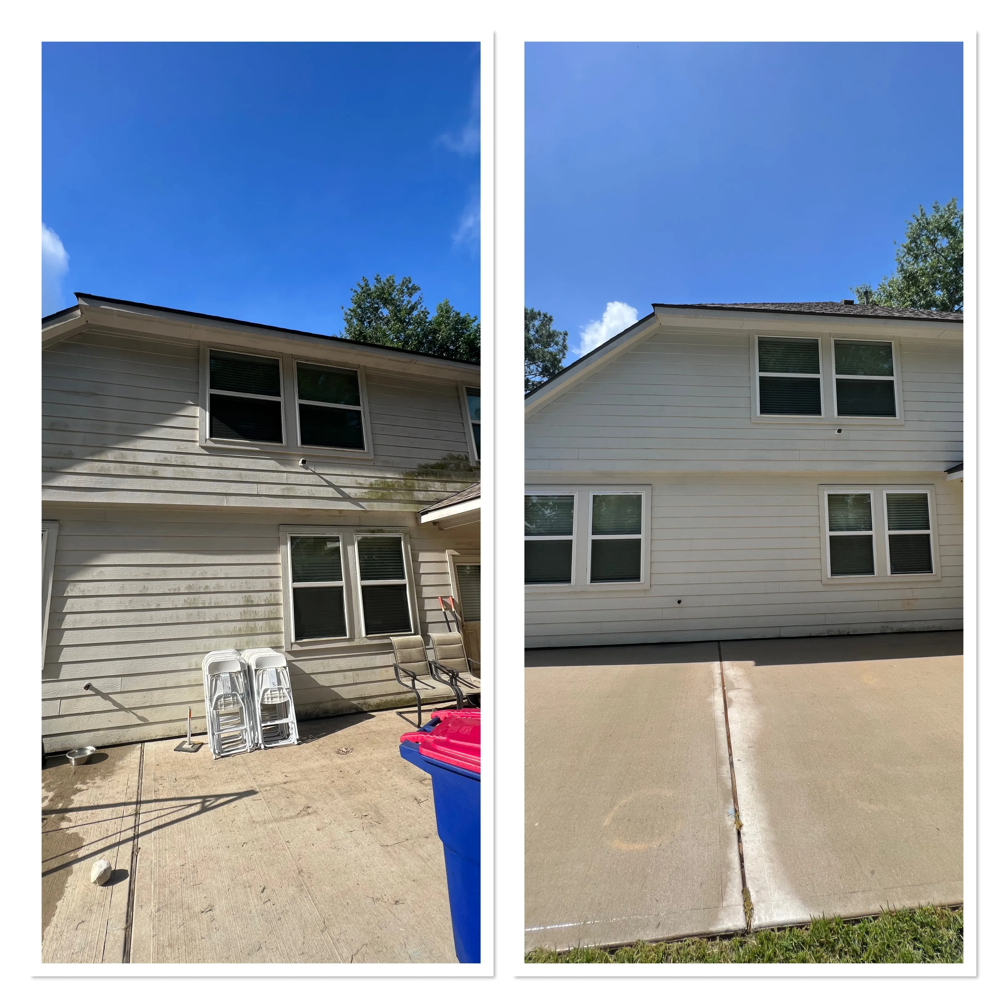 Exterior surface shown before and after professional cleaning