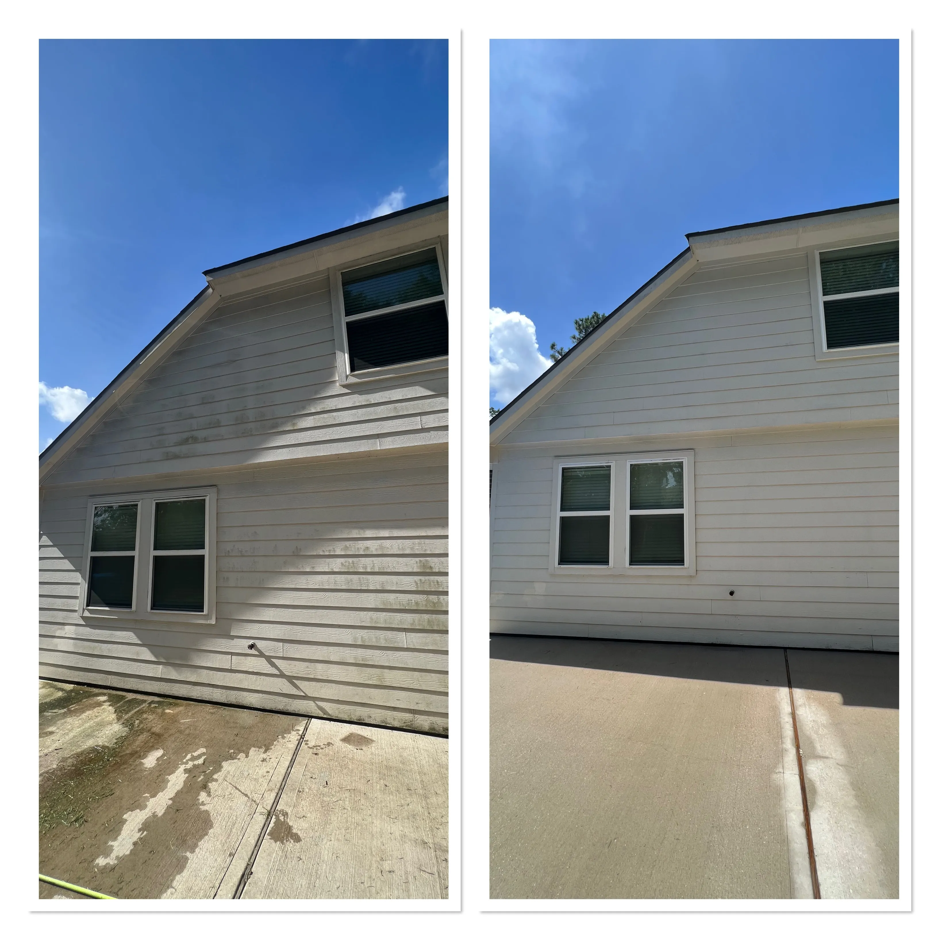 Exterior surface shown before and after professional cleaning