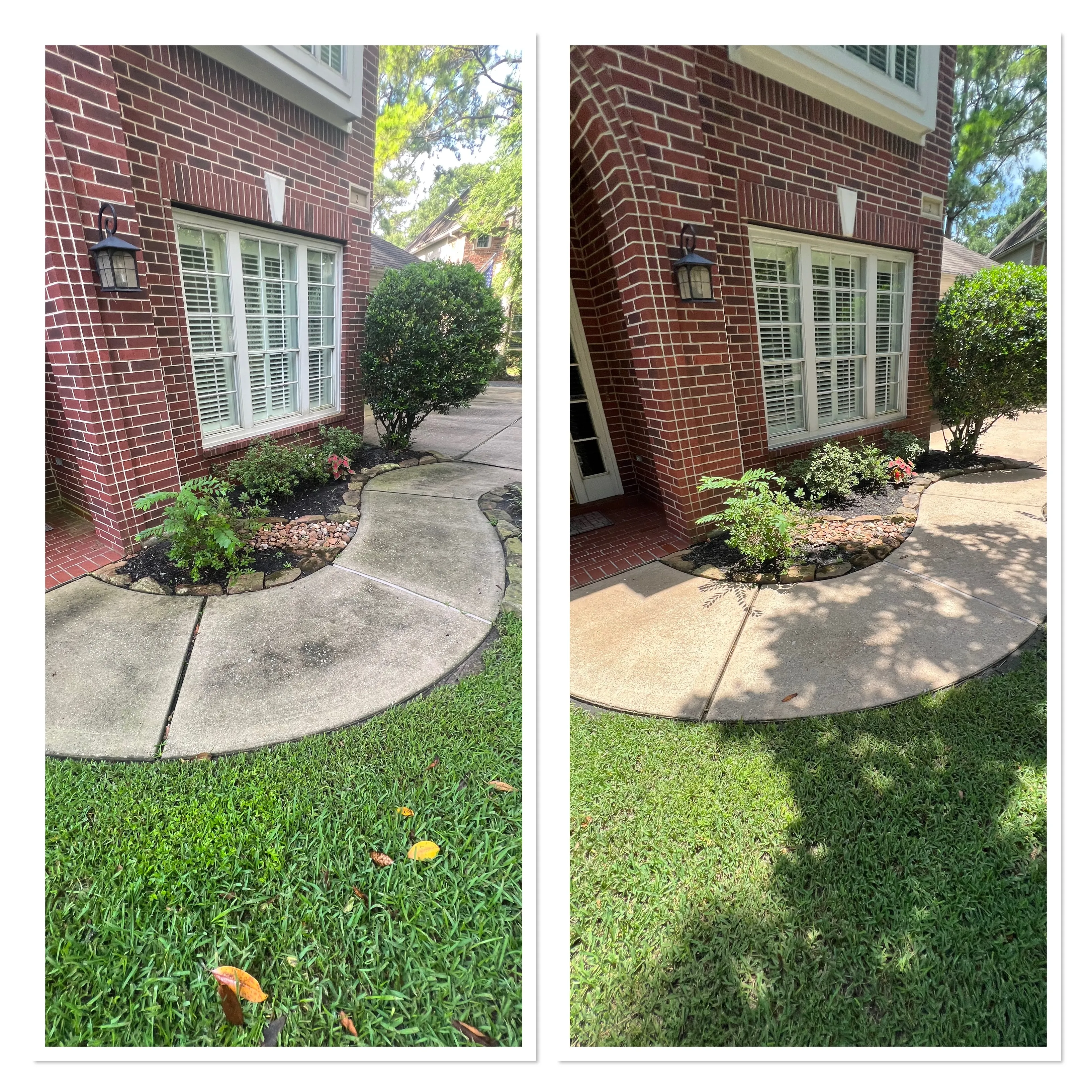 Exterior surface shown before and after professional cleaning