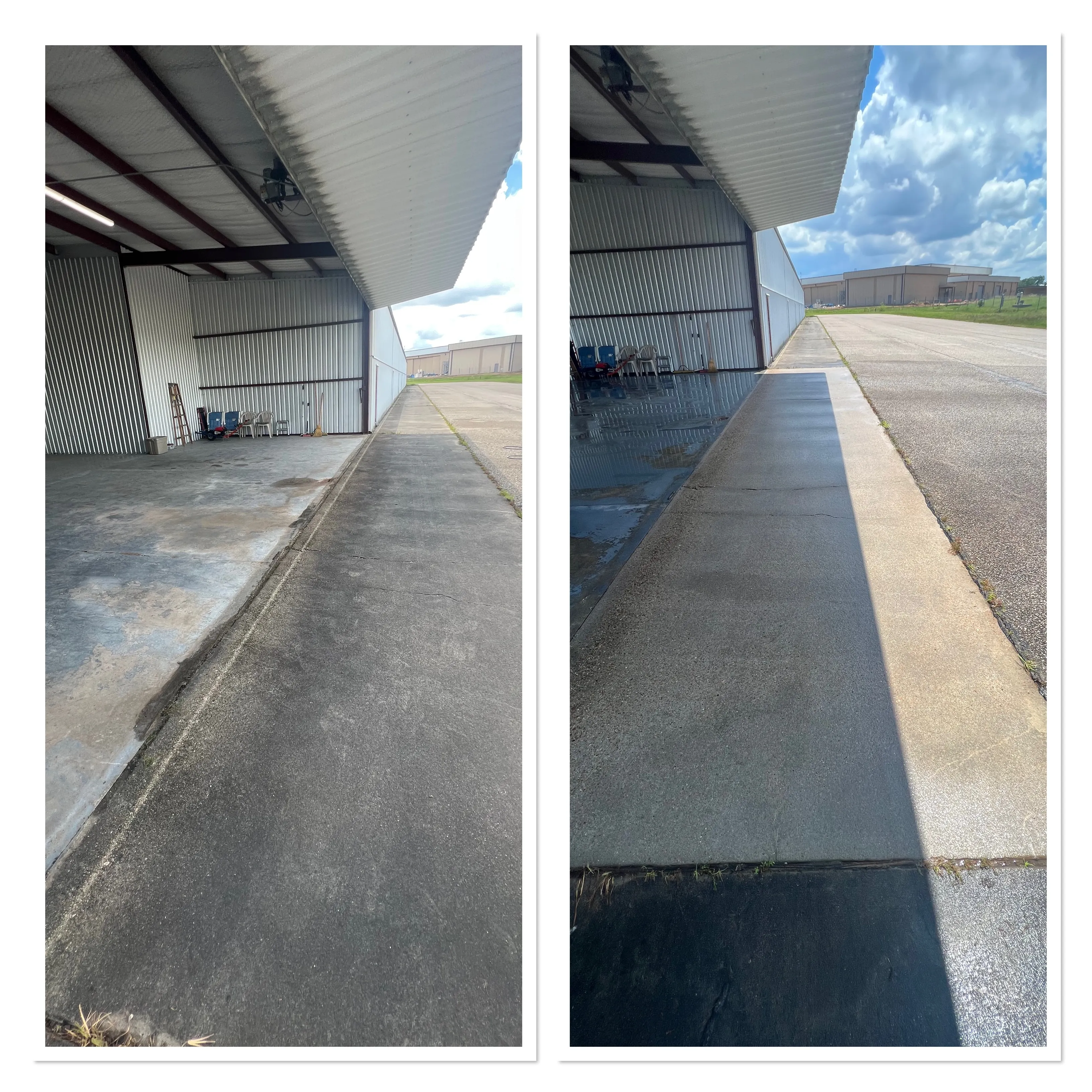 Exterior surface shown before and after professional cleaning
