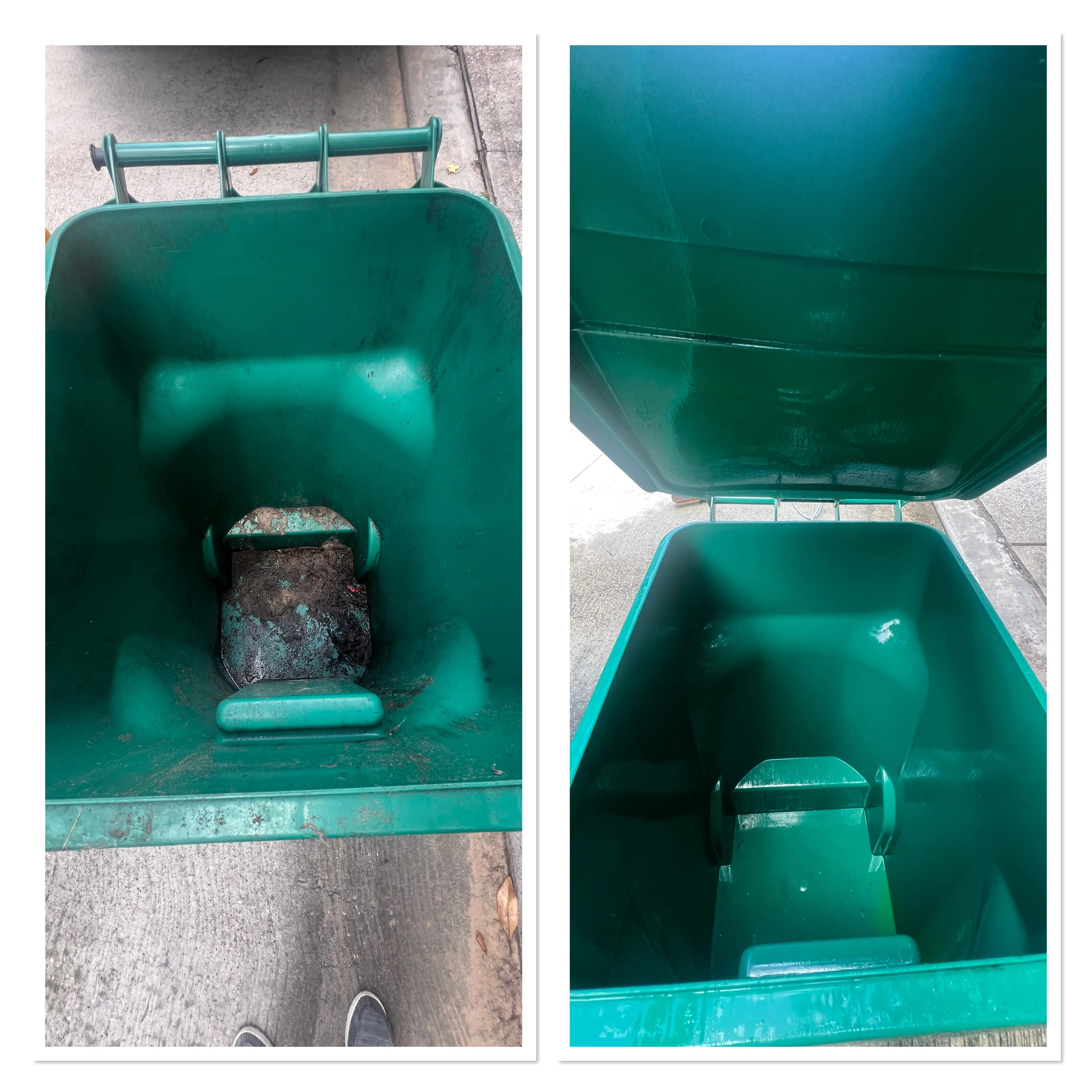Exterior surface shown before and after professional cleaning