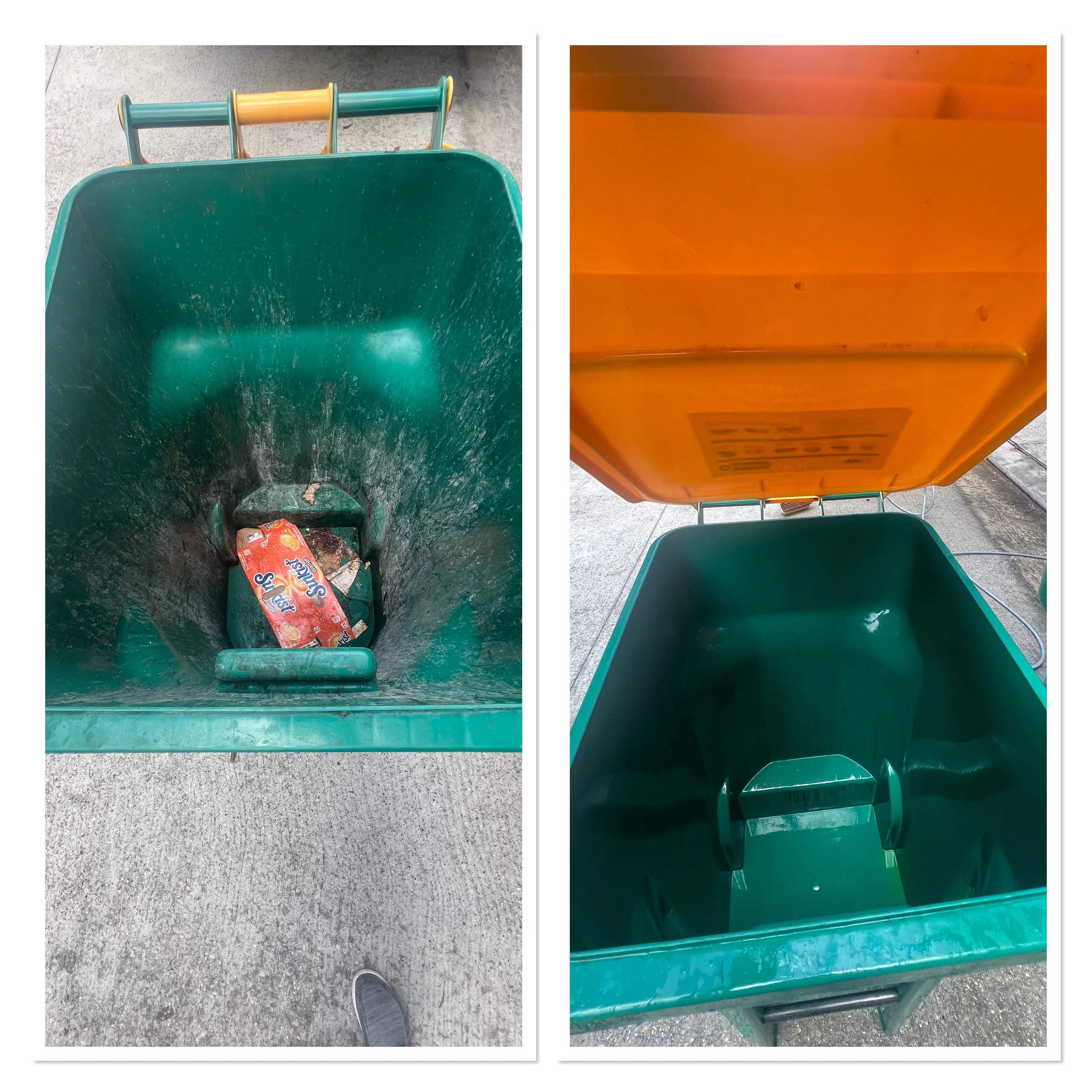 Exterior surface shown before and after professional cleaning