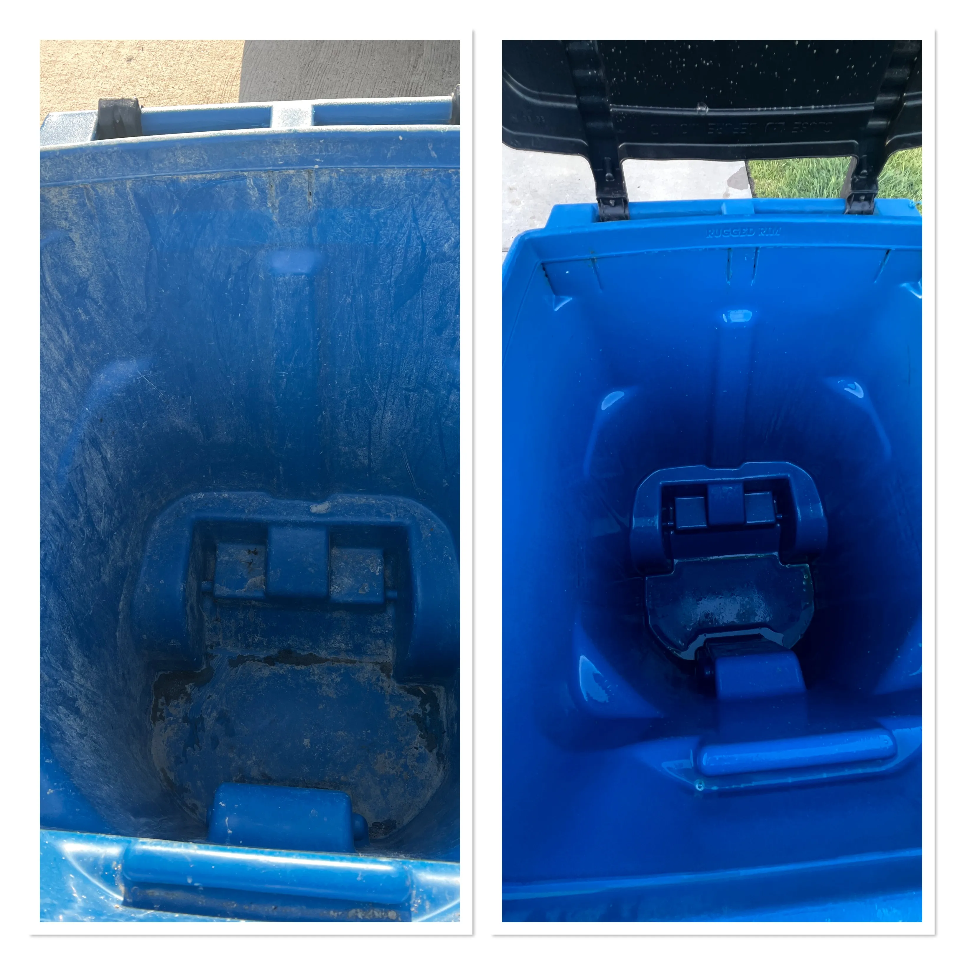 Exterior surface shown before and after professional cleaning