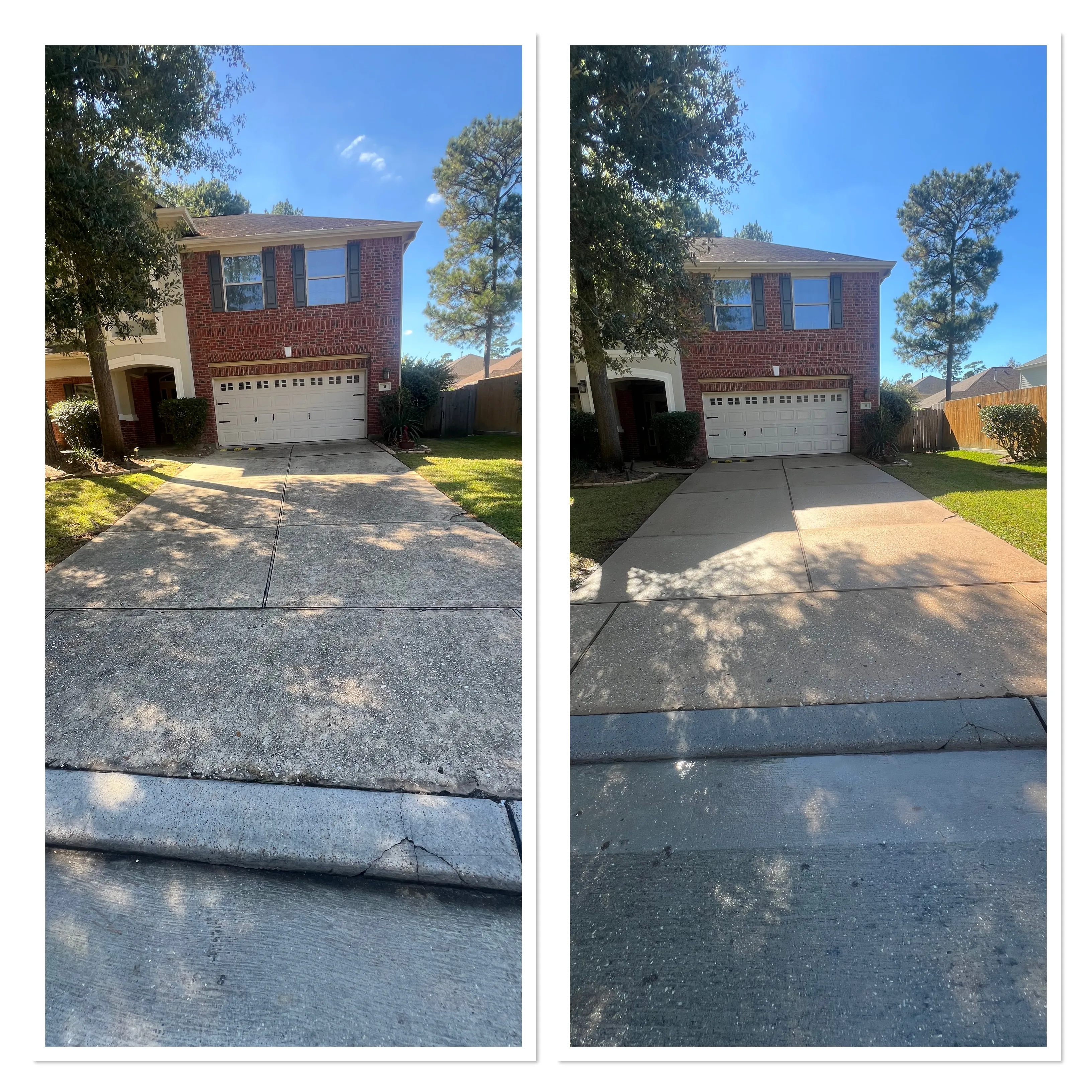 Exterior surface shown before and after professional cleaning
