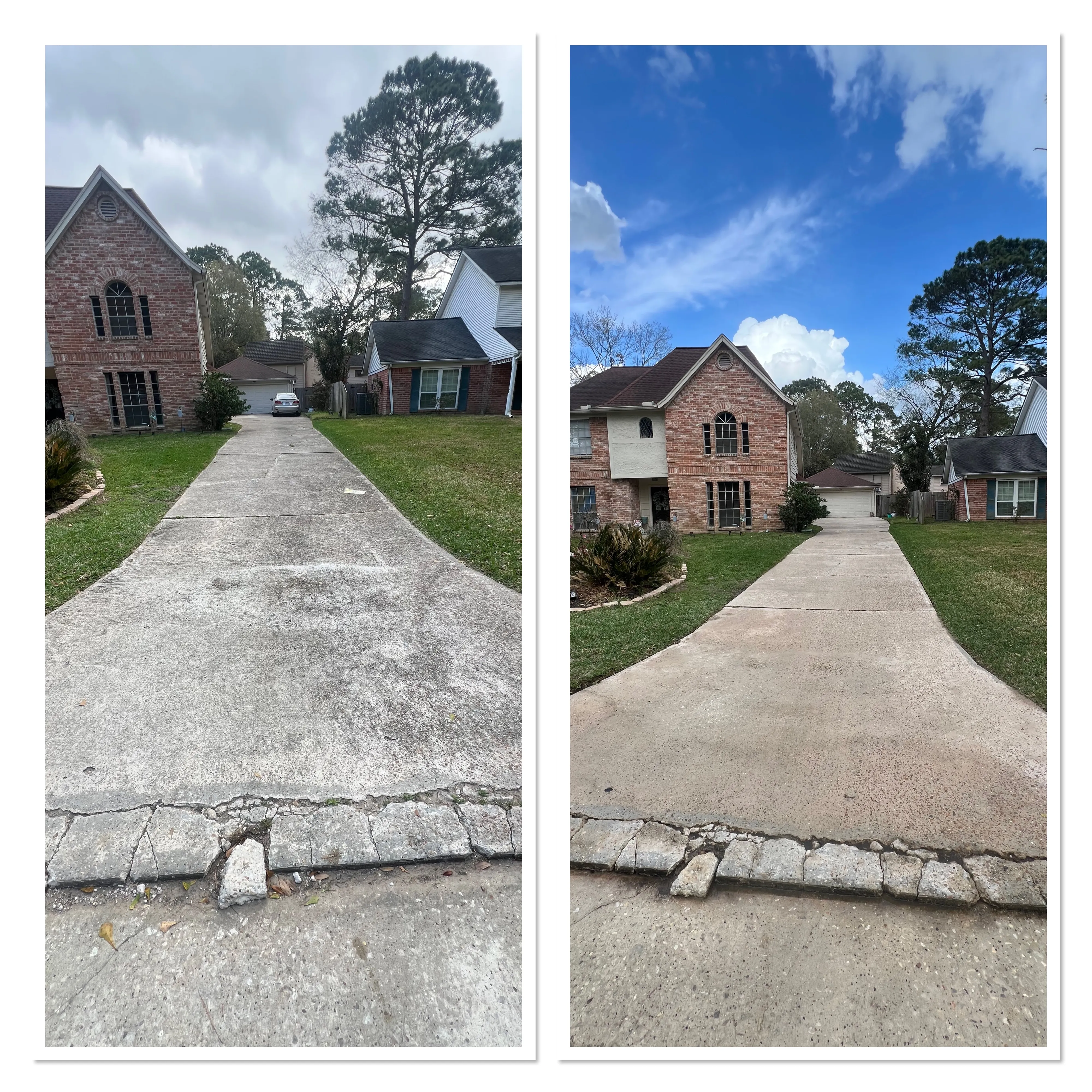 Exterior surface shown before and after professional cleaning