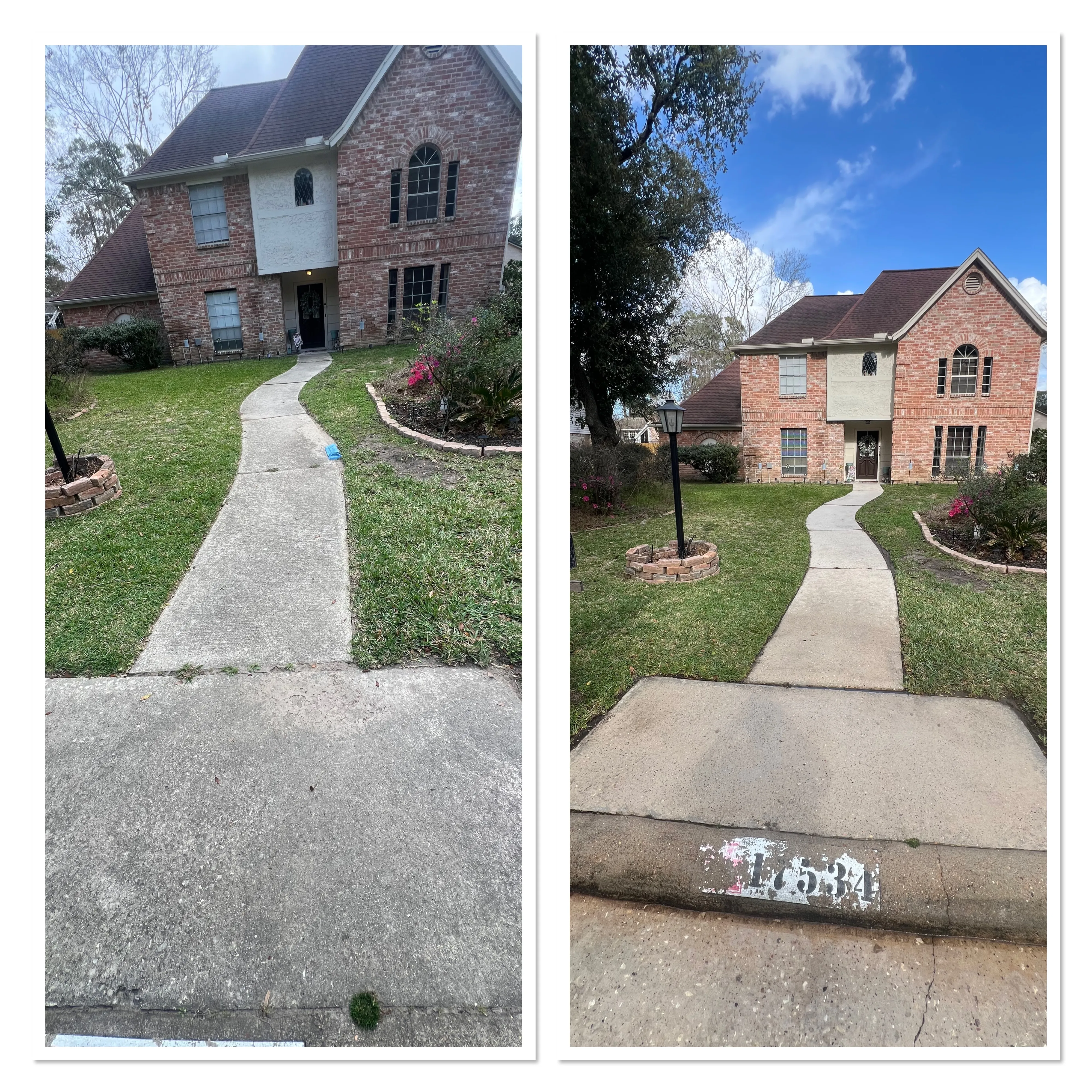 Exterior surface shown before and after professional cleaning