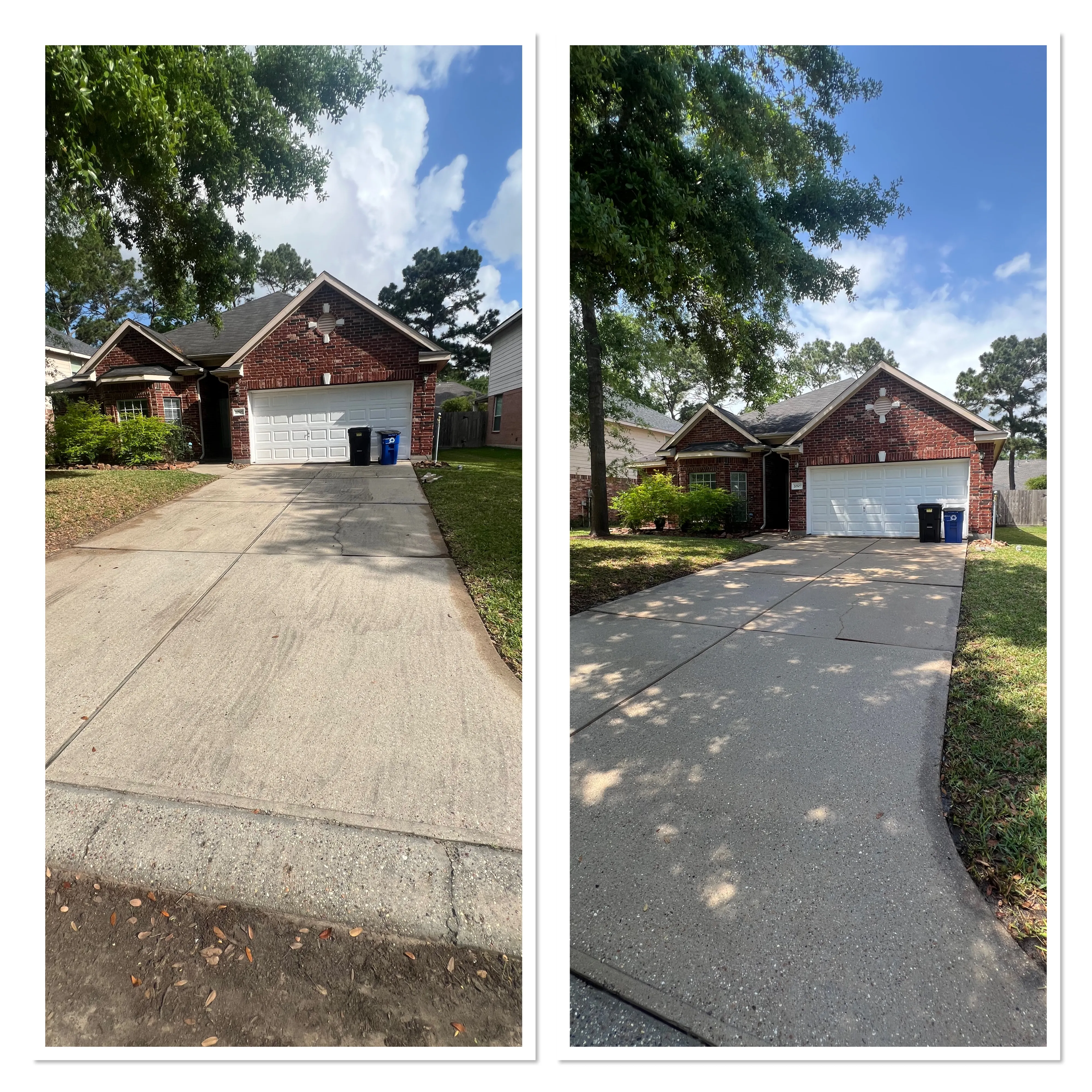 Exterior surface shown before and after professional cleaning
