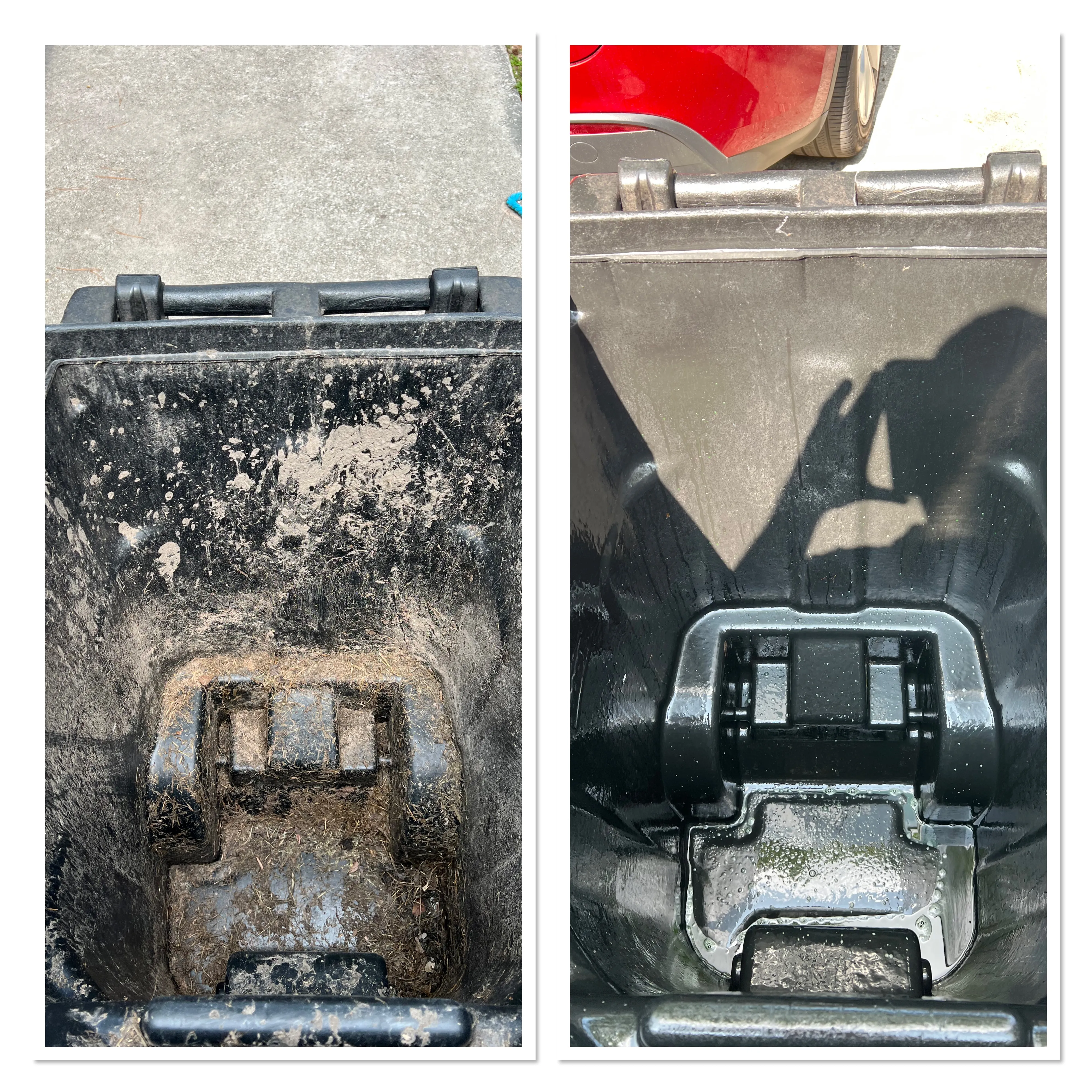 Exterior surface shown before and after professional cleaning