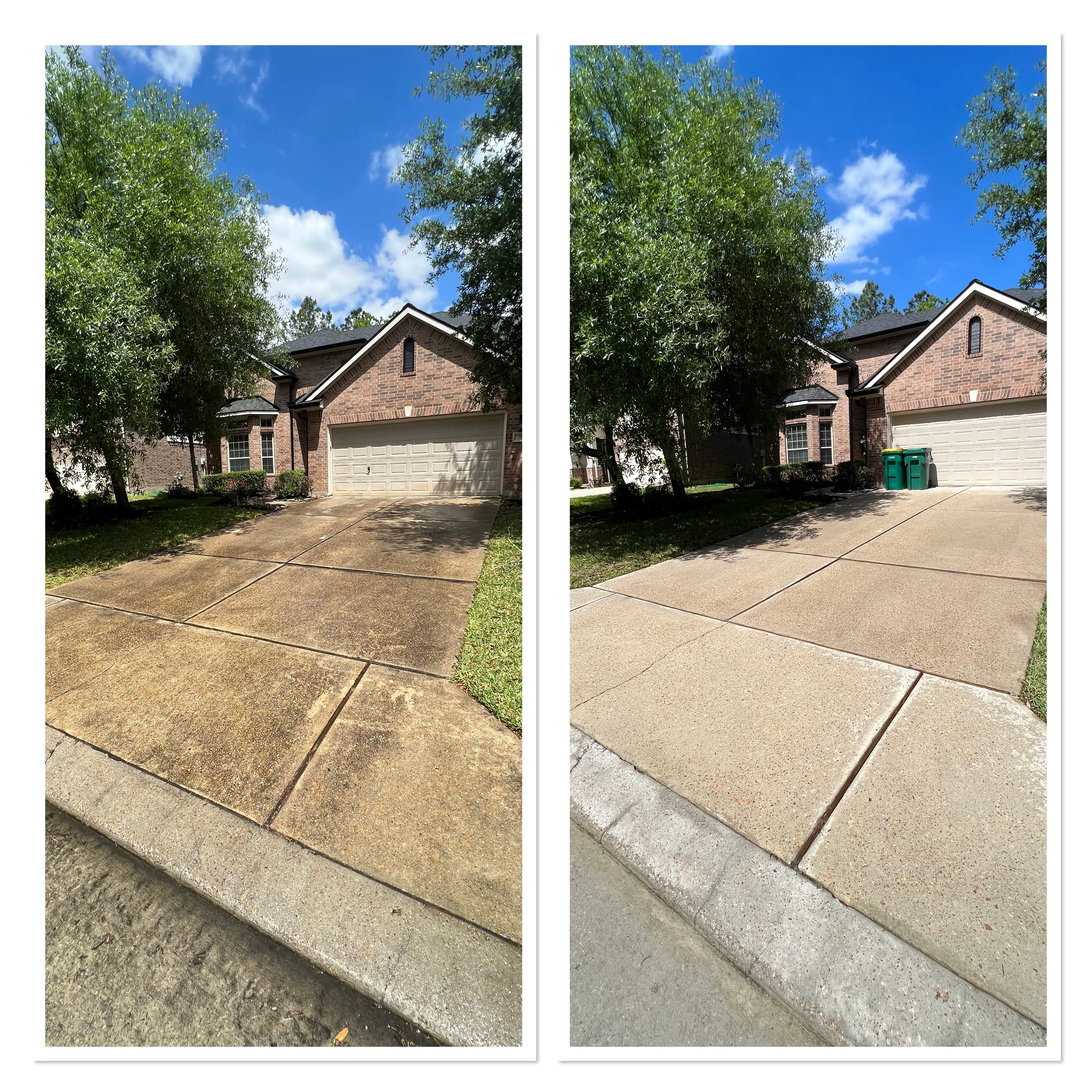 Exterior surface shown before and after professional cleaning