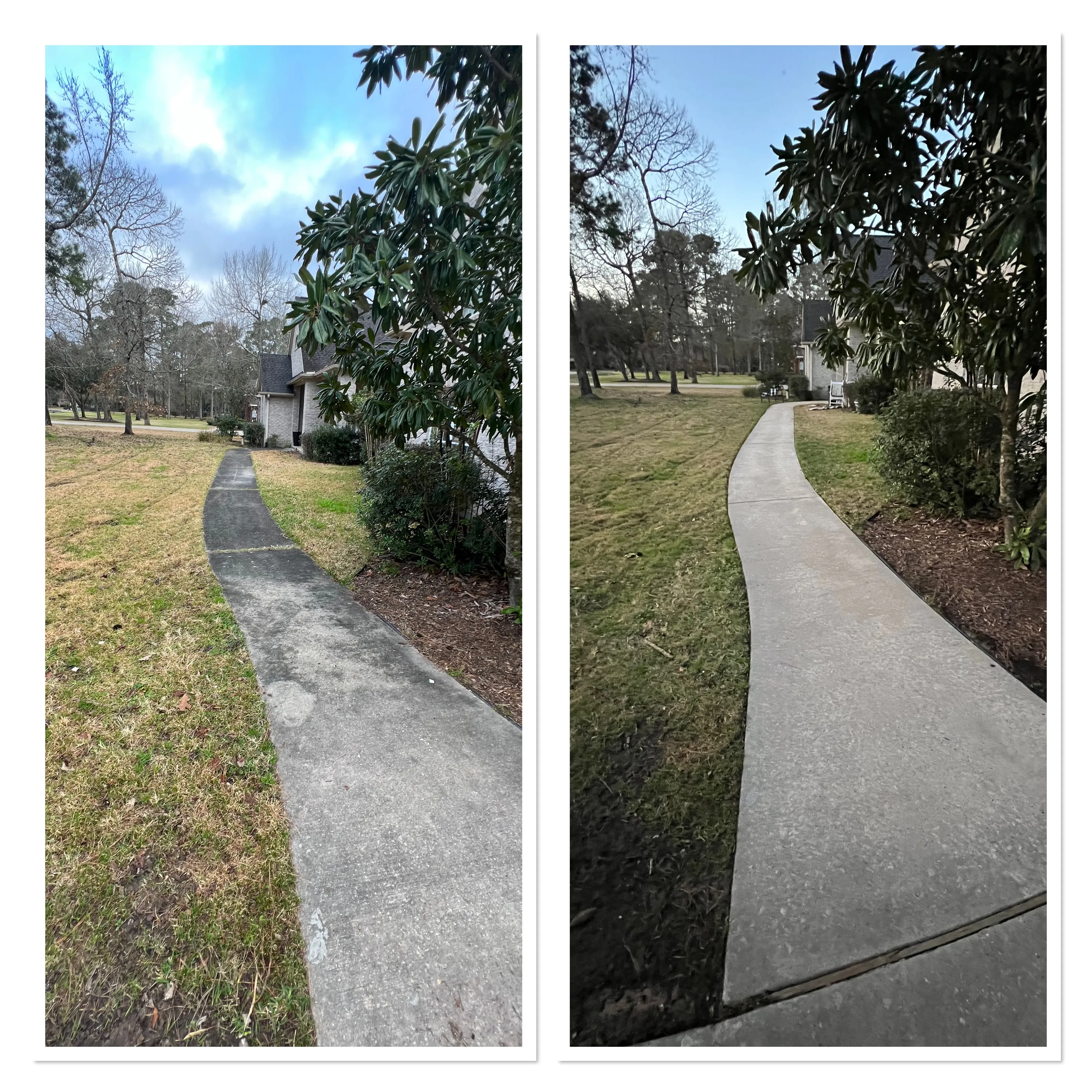 Exterior surface shown before and after professional cleaning