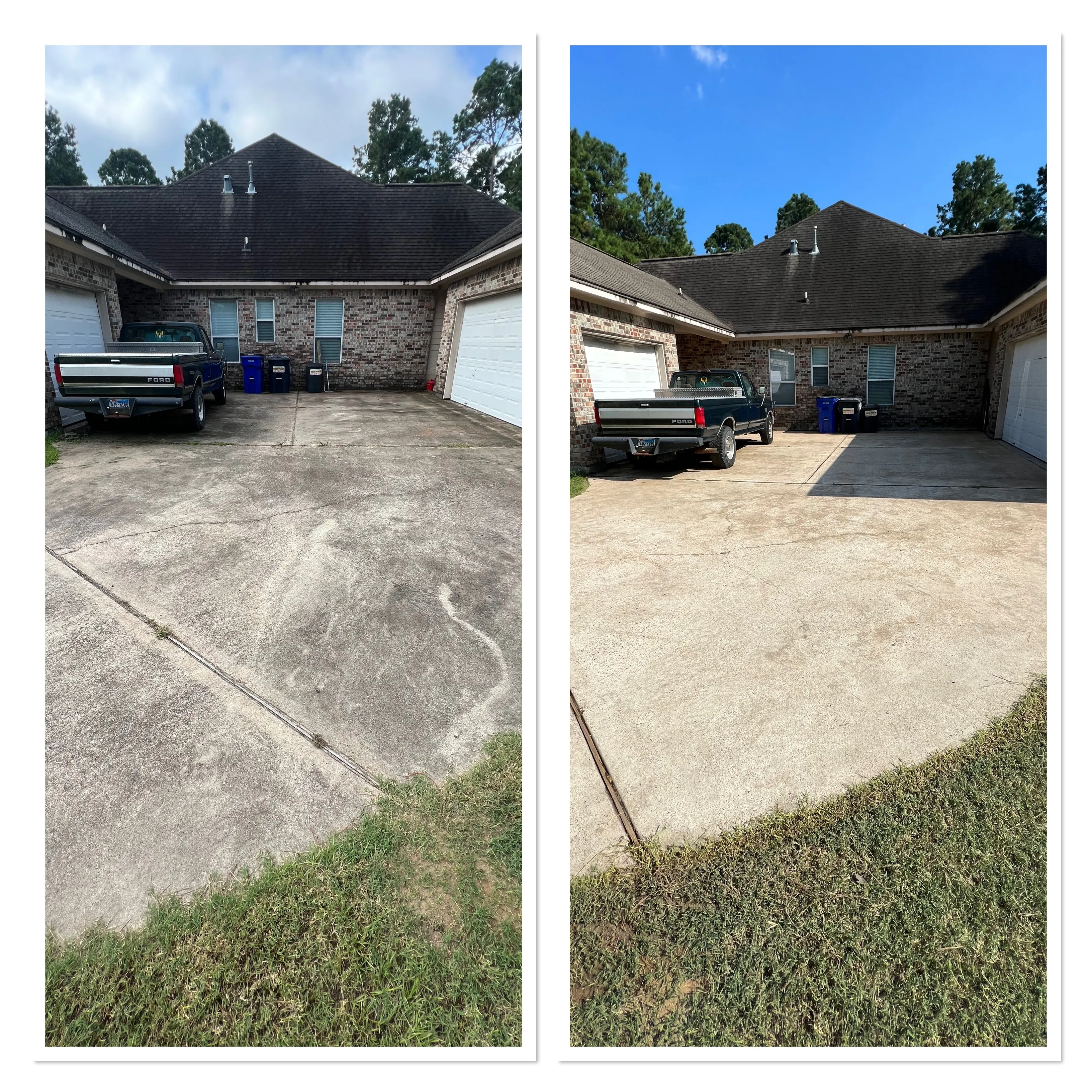 Exterior surface shown before and after professional cleaning