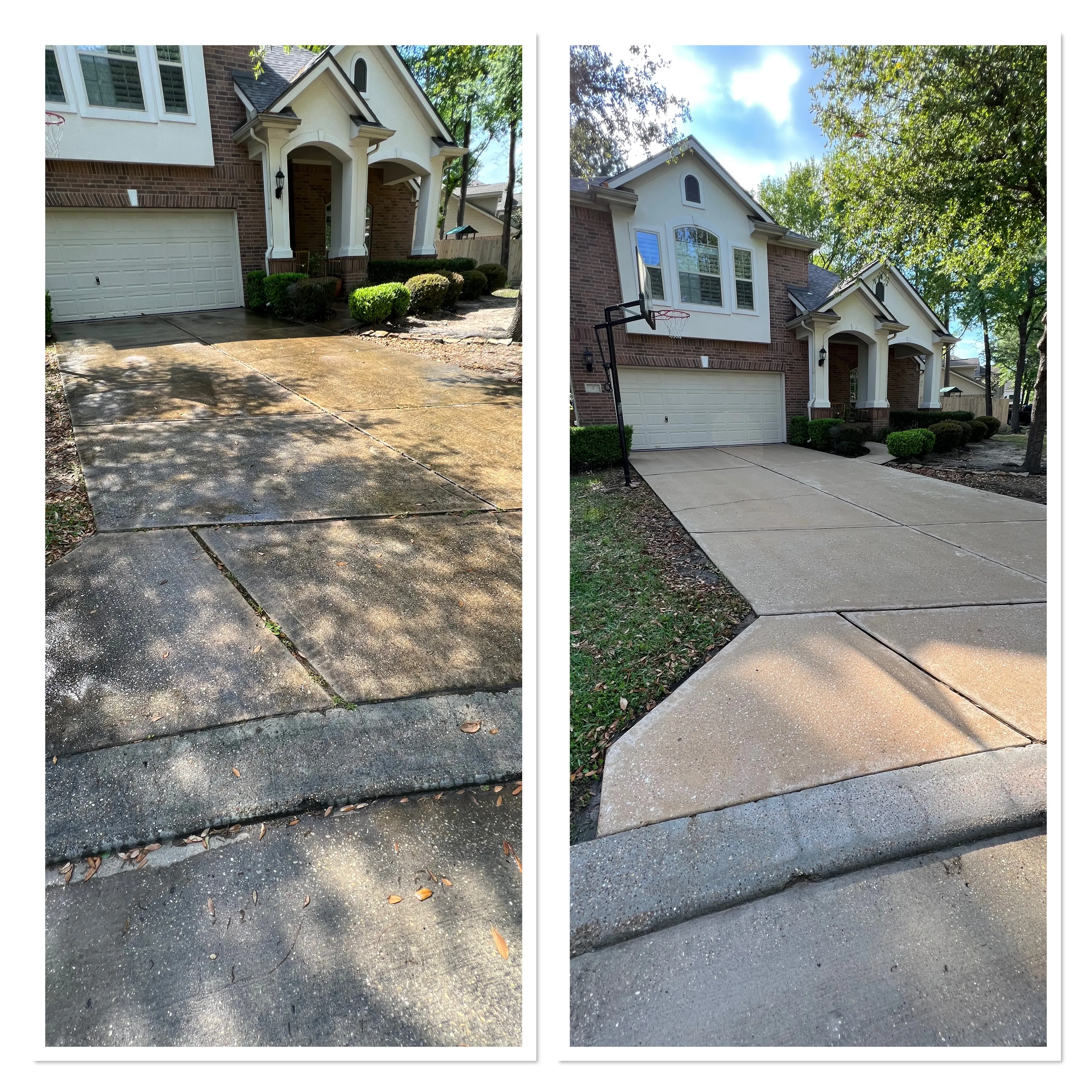 Exterior surface shown before and after professional cleaning