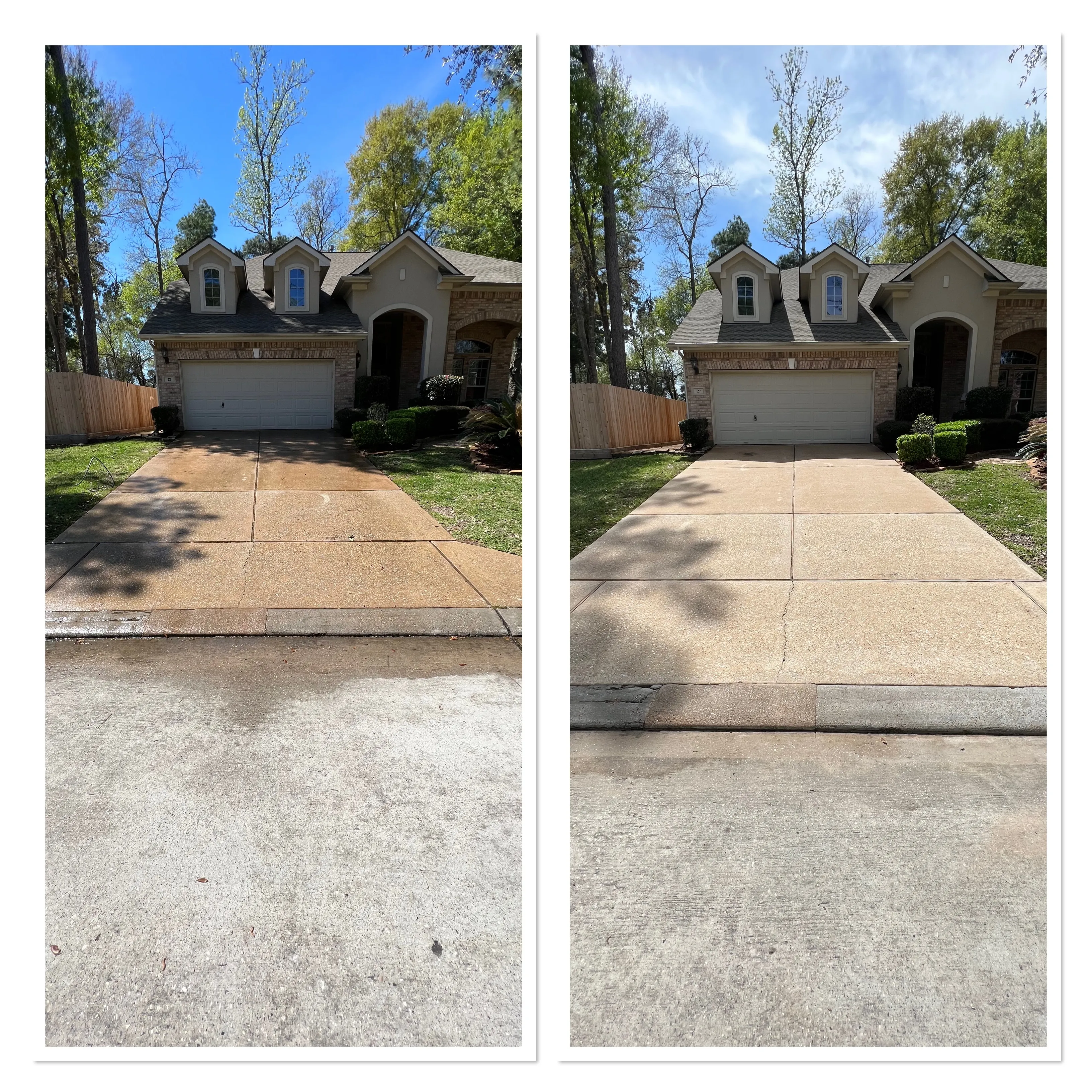 Exterior surface shown before and after professional cleaning