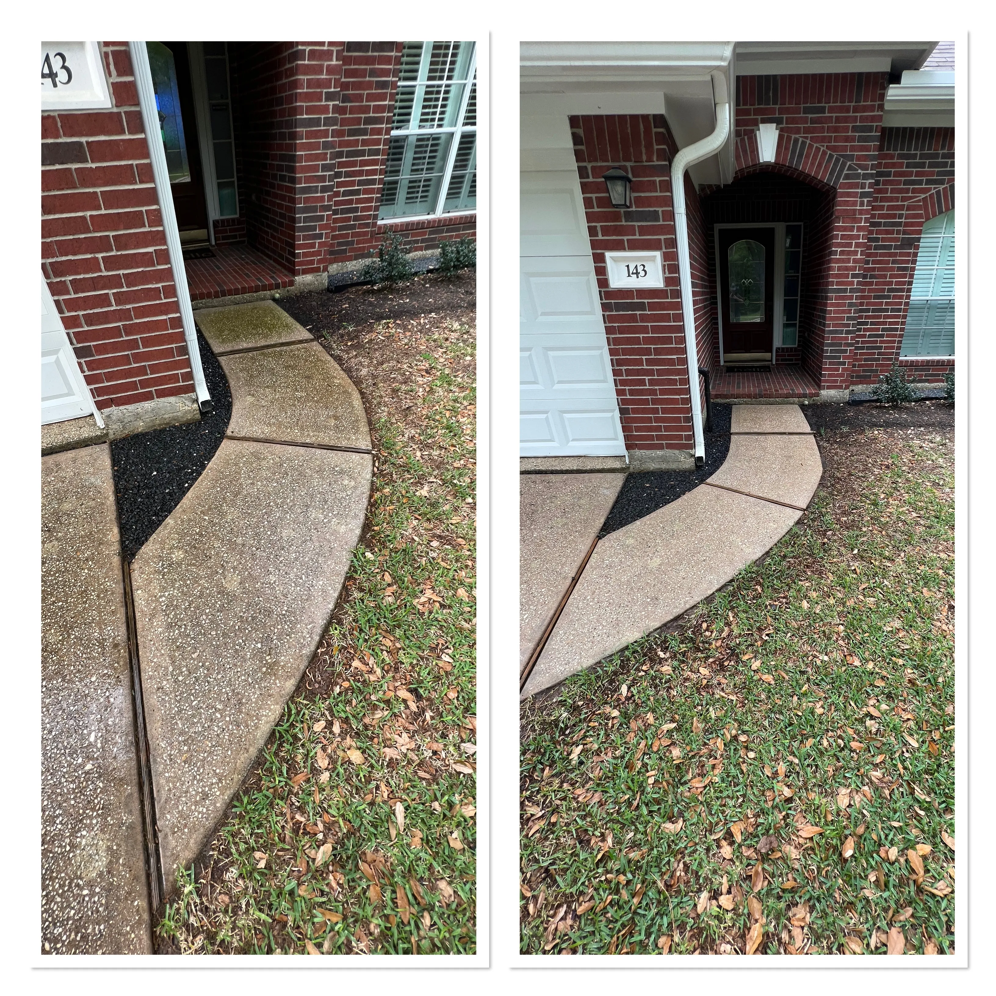 Exterior surface shown before and after professional cleaning