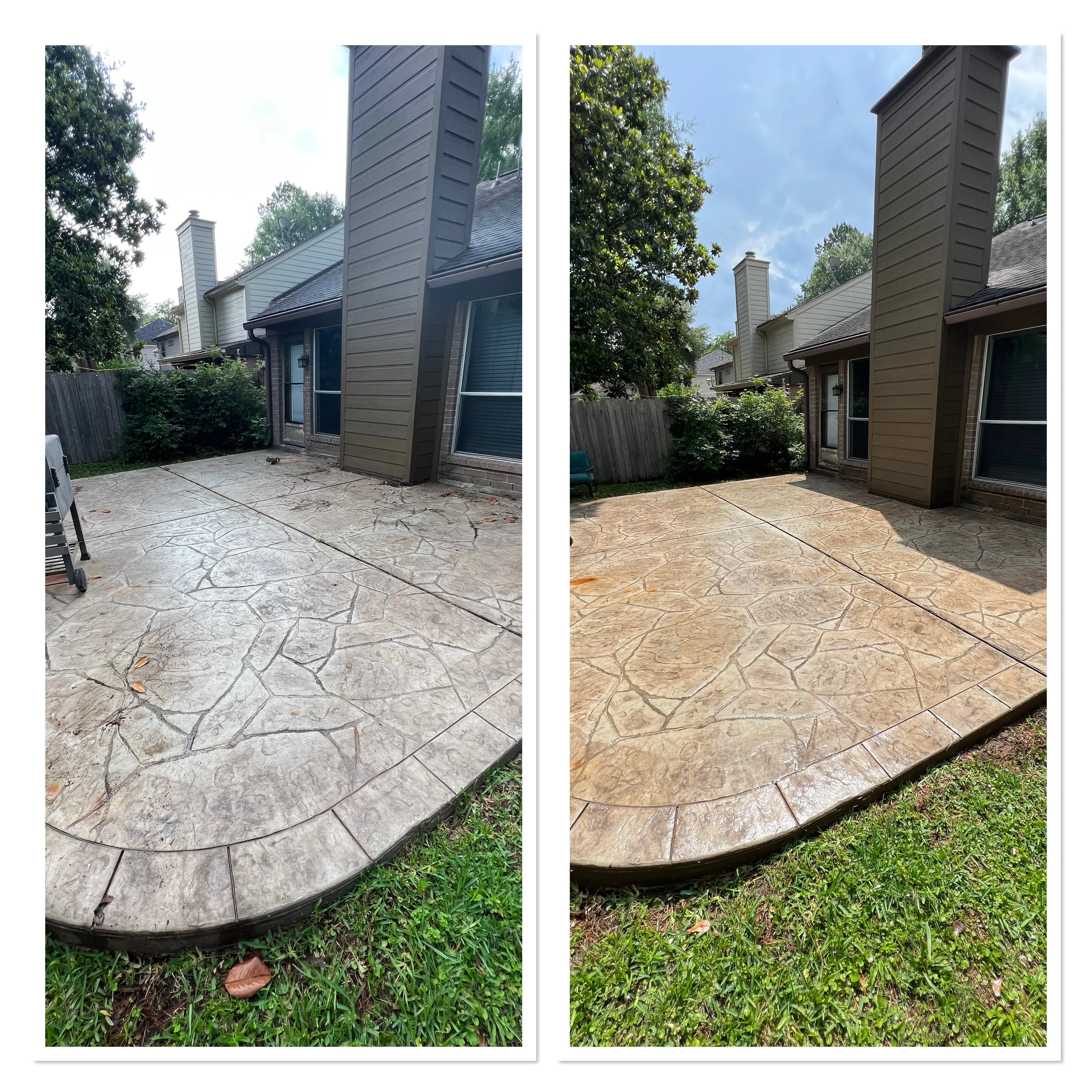 Exterior surface shown before and after professional cleaning