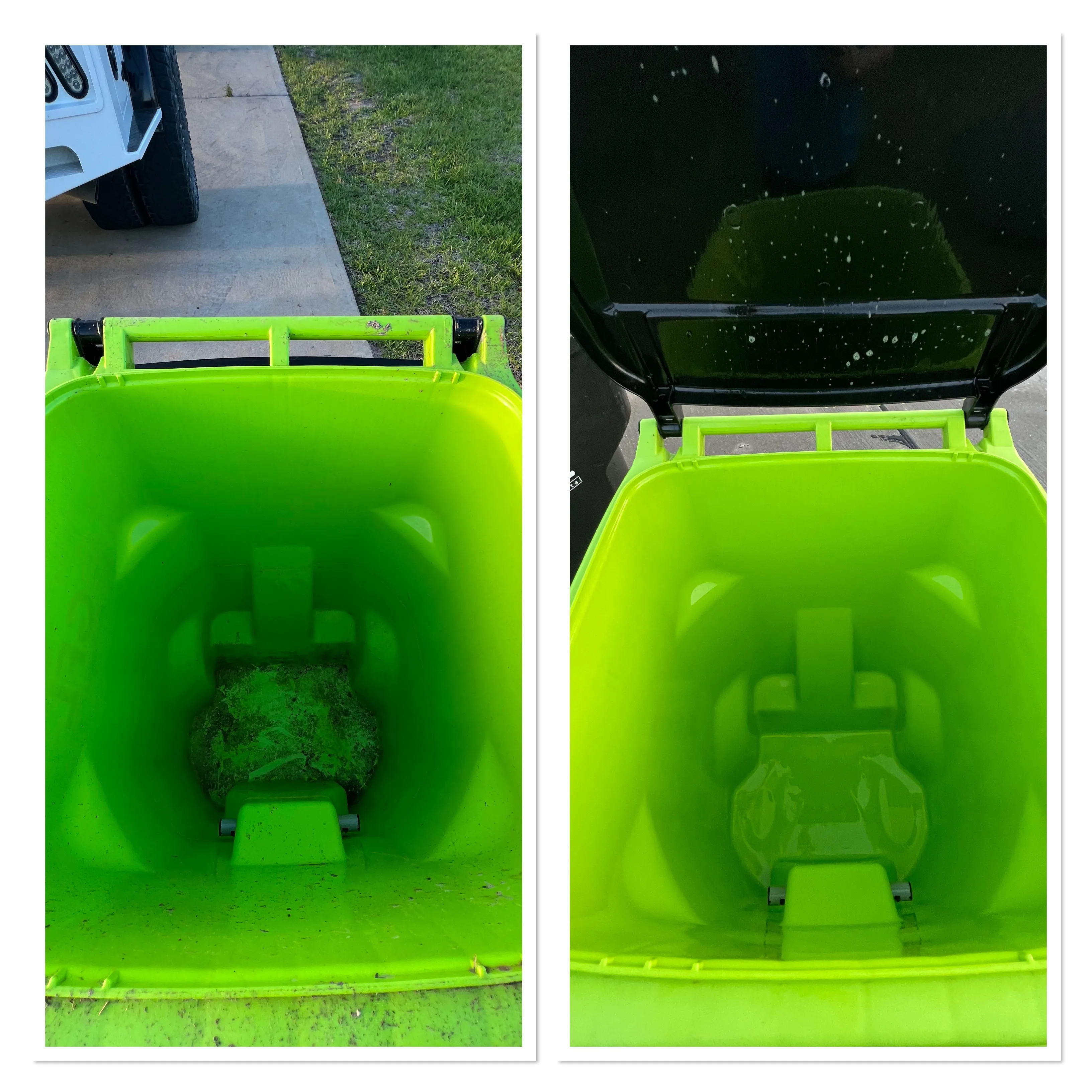Exterior surface shown before and after professional cleaning