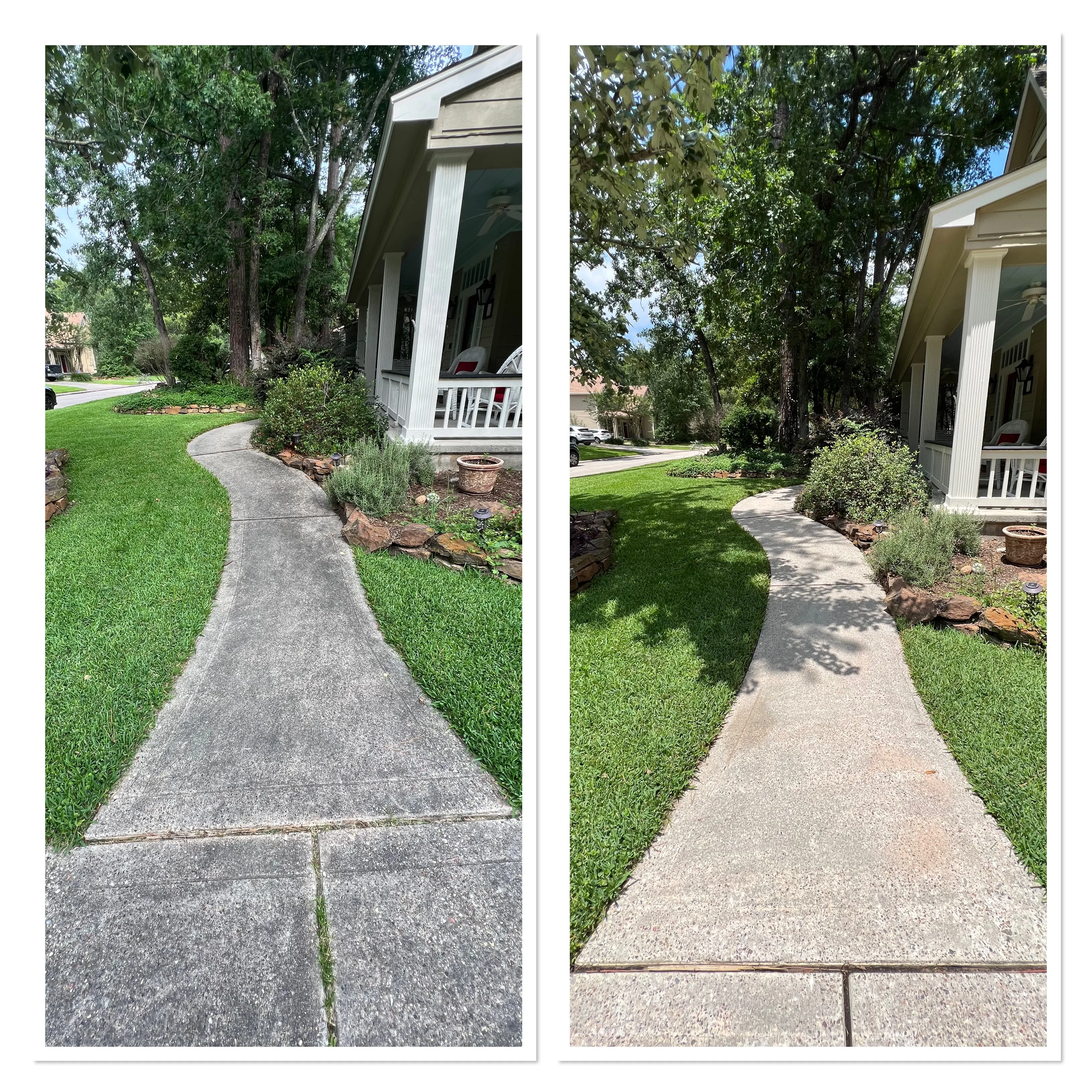 Exterior surface shown before and after professional cleaning