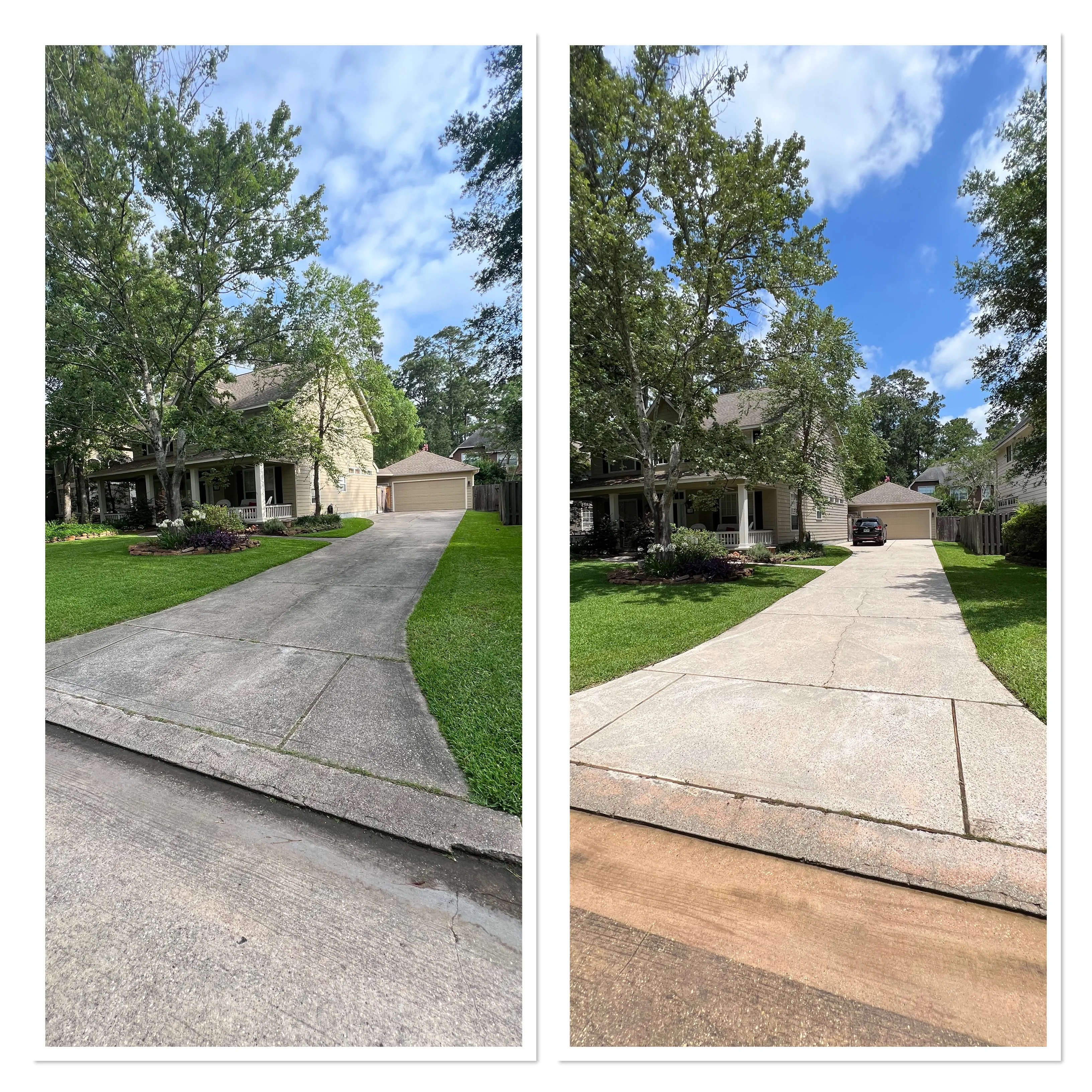 Exterior surface shown before and after professional cleaning