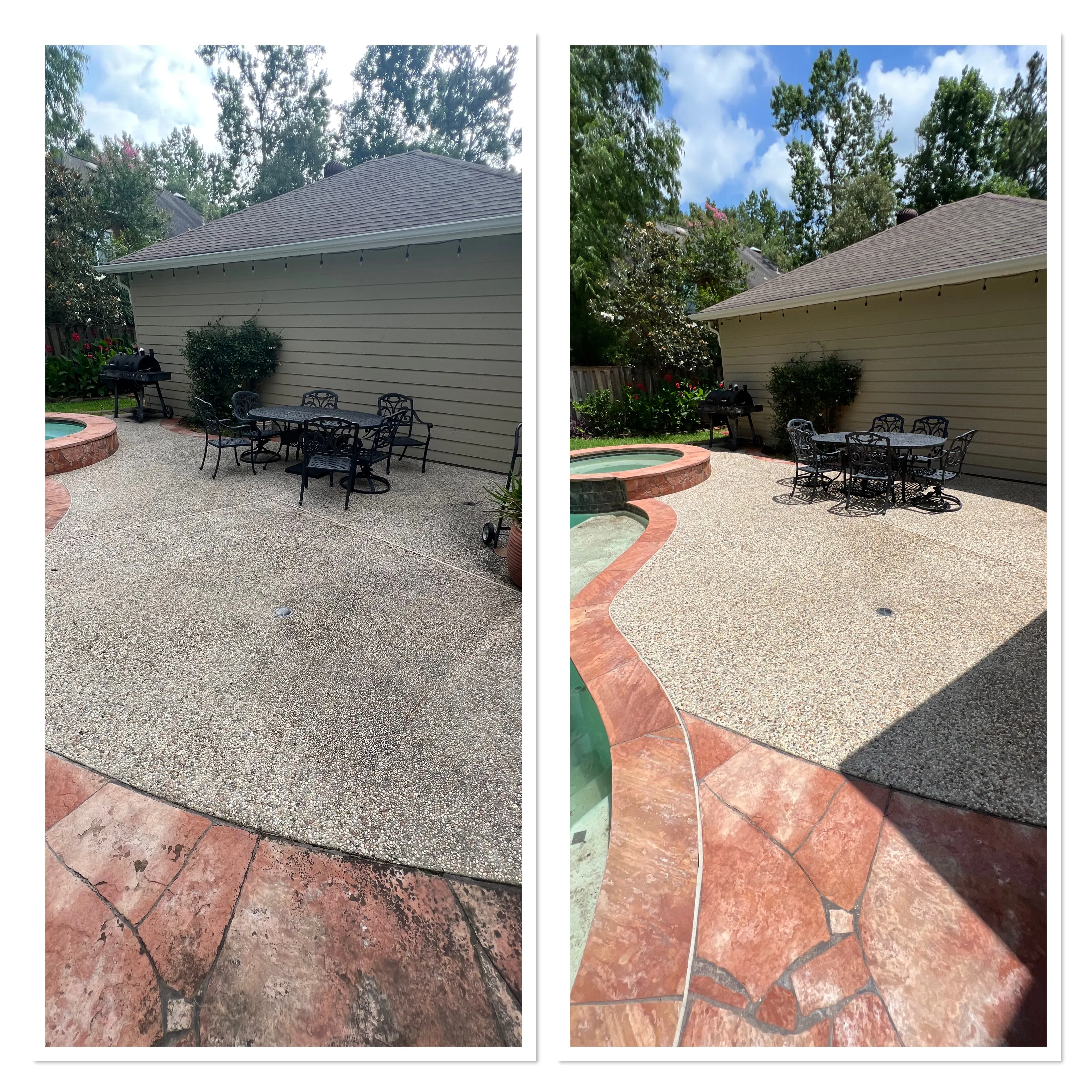 Exterior surface shown before and after professional cleaning